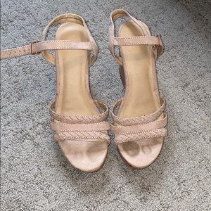 Braided suede cork wedge
